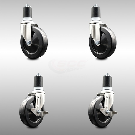 Service Caster 5 Inch 316SS Soft Rubber Swivel 1-7/8 Inch Expanding Stem Caster Brake SCC, 2PK SCC-SS316EX20S514-SRS-2-TLB-2-178